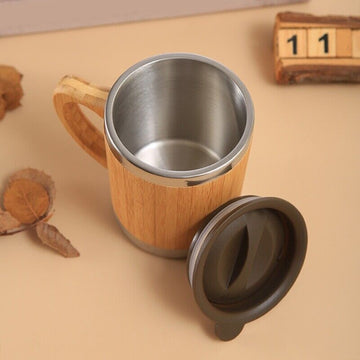 Bamboo Coffee Mug – Insulated Stainless Steel | 12oz | Rootsy Green Living